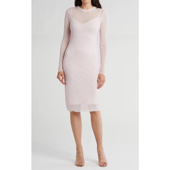 AFRM pink rhinestone mesh long sleeve midi dress - Picture 1 of 5